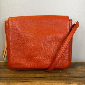 RADLEY LONDON Orange-Red Pebbled Leather Crossbody Bag